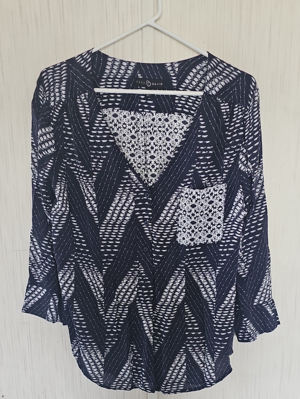 Free People Navy and White Geometric V-Neck Tunic